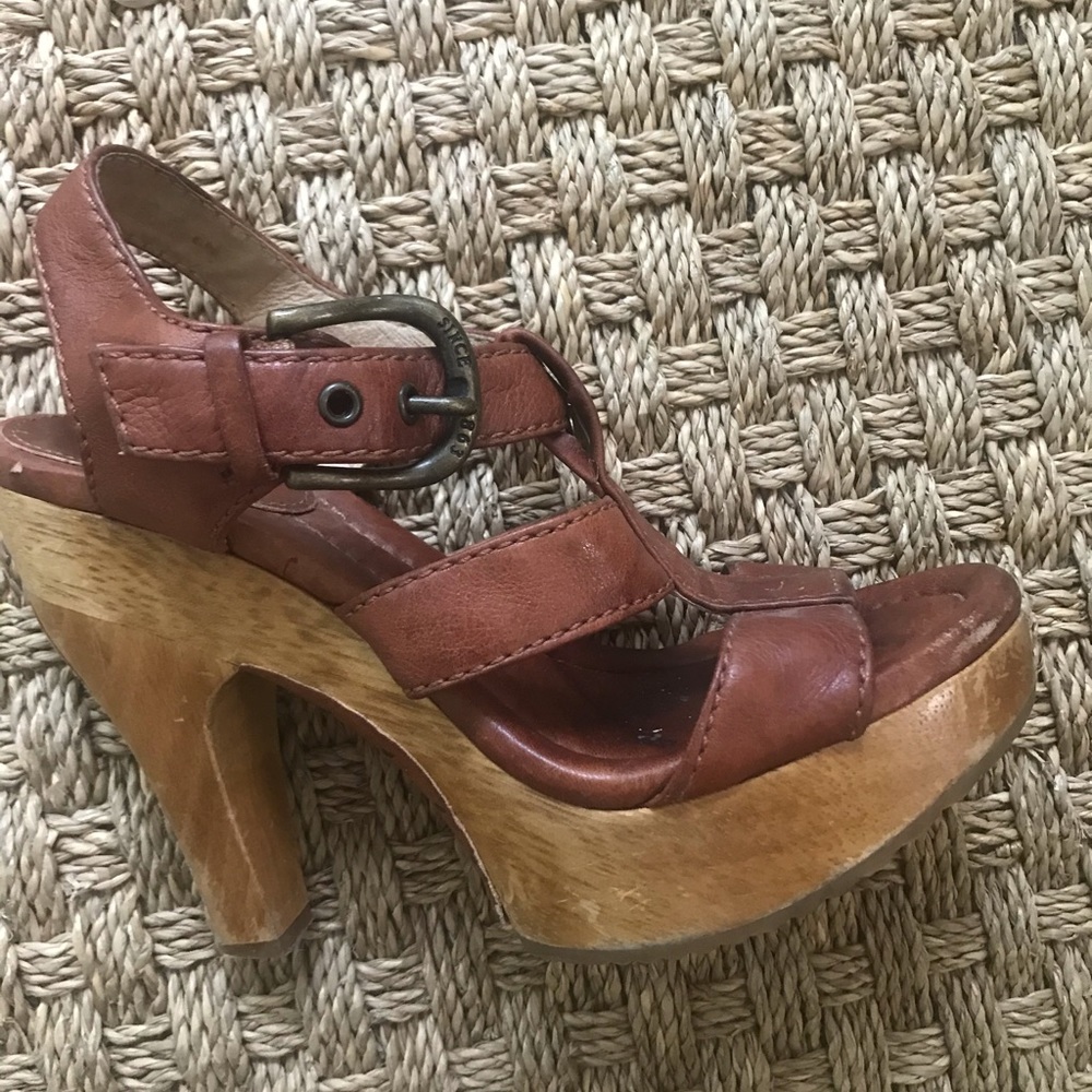 Frye Tamara Brown Leather Sandal Heels